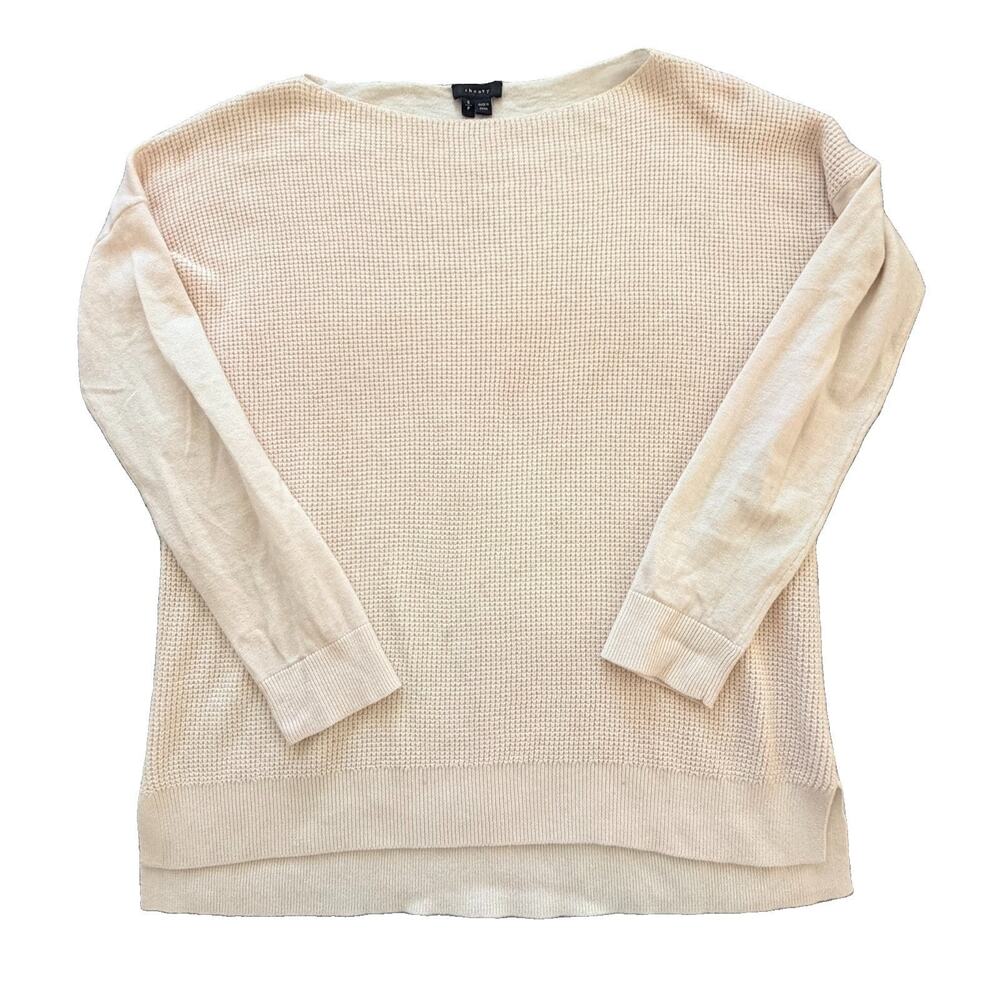 Theory Cashmere Cotton Cream Waffle Knit Womens Soft Sweater S EUC